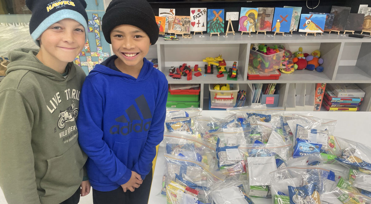 Students of St Monica’s Primary North Parramatta during their Winter Sleepout event.