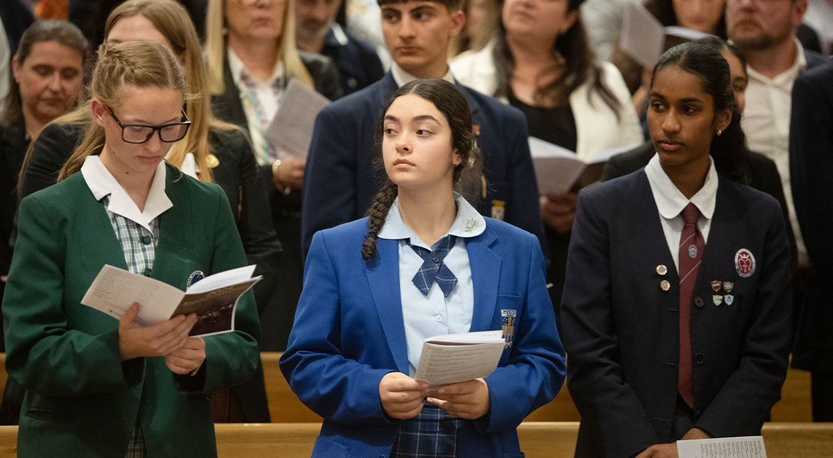 Students in pews at Bishop of Parramatta Awards for Student Excellence