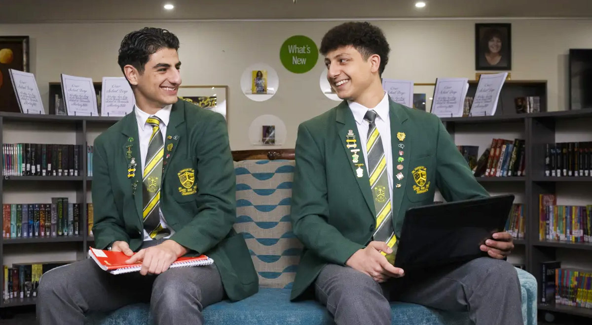 Parramatta Marist High School students Joseph Baini and Jean-Paul Boutros studying