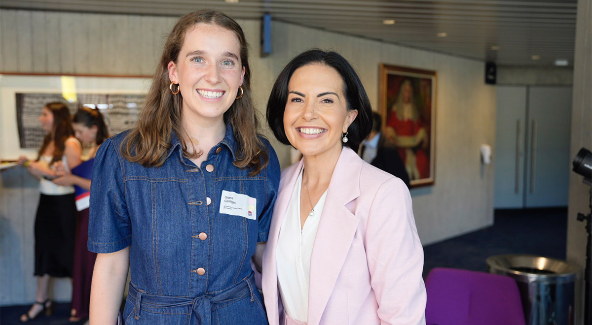 Grace Costigan, from St Columba’s Catholic College Springwood with The Hon Prue Car MP